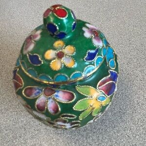 Antique Miniature Floral Cloisonné Decorative Jar